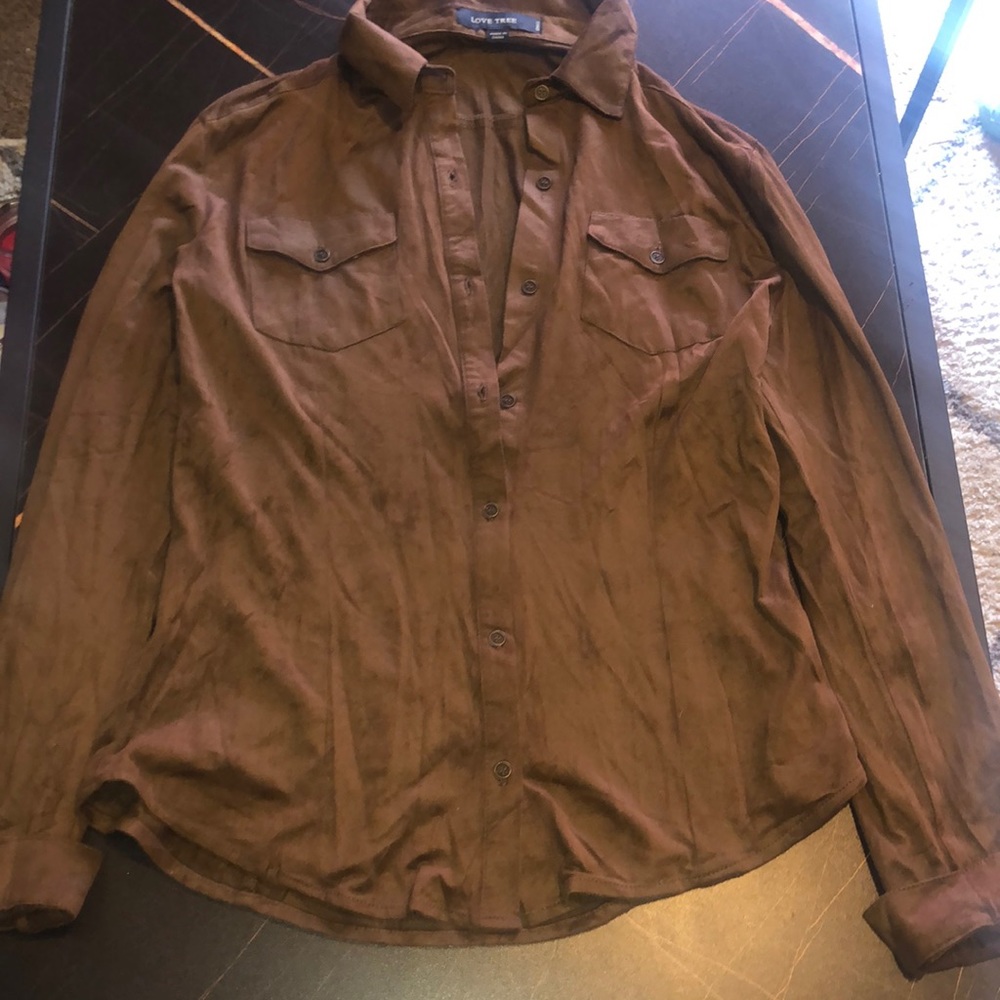 Suede long sleeve button down